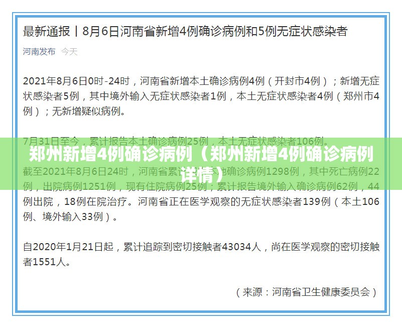 郑州新增4例确诊病例(郑州新增4例确诊病例详情) 郑州新增4例确诊病例(郑州新增4例确诊病例详情)