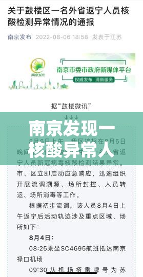 南京发现一核酸异常人员/南京一核酸阳性人员不知去向? 南京发现一核酸异常人员/南京一核酸阳性人员不知去向?