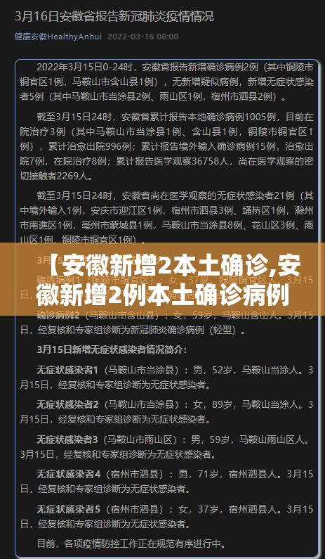 【安徽新增2本土确诊,安徽新增2例本土确诊病例轨迹】 【安徽新增2本土确诊,安徽新增2例本土确诊病例轨迹】