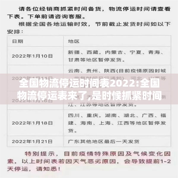全国物流停运时间表2022:全国物流停运表来了,是时候抓紧时间囤货啦