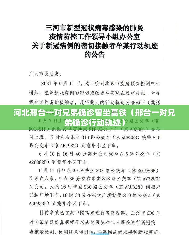 河北邢台一对兄弟确诊曾坐高铁(邢台一对兄弟确诊行动轨迹) 河北邢台一对兄弟确诊曾坐高铁(邢台一对兄弟确诊行动轨迹)