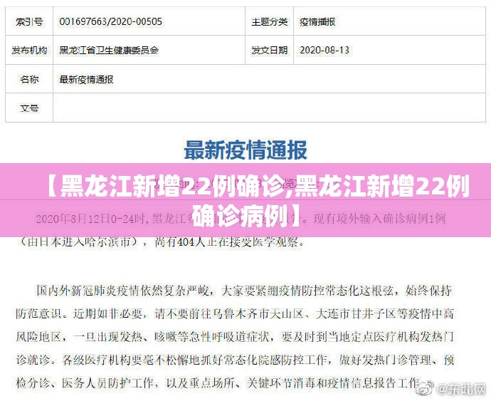 【黑龙江新增22例确诊,黑龙江新增22例确诊病例】 【黑龙江新增22例确诊,黑龙江新增22例确诊病例】