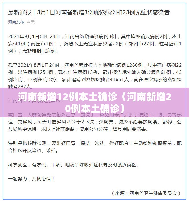 河南新增12例本土确诊(河南新增20例本土确诊) 河南新增12例本土确诊(河南新增20例本土确诊)