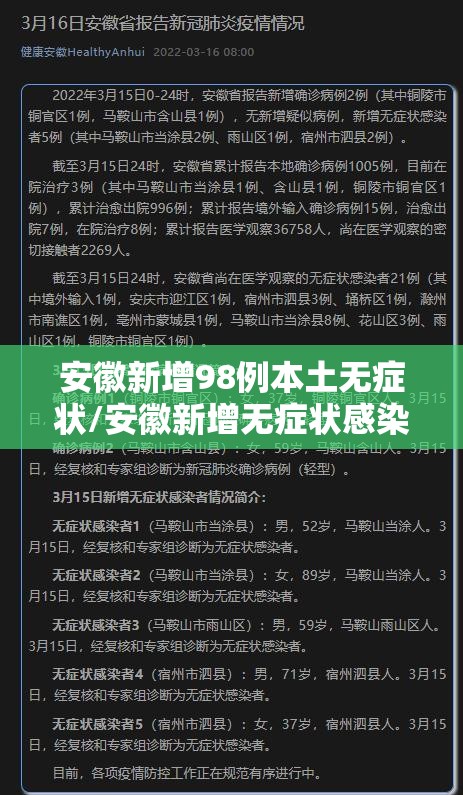 安徽新增98例本土无症状/安徽新增无症状感染者1例 附最新情况通报 安徽新增98例本土无症状/安徽新增无症状感染者1例 附最新情况通报