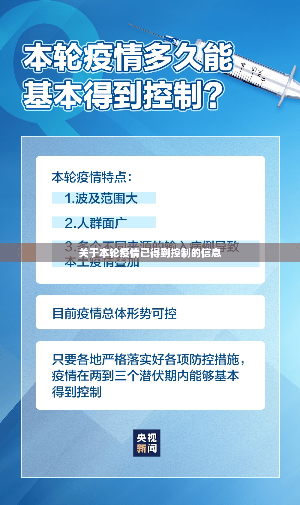关于本轮疫情已得到控制的信息 关于本轮疫情已得到控制的信息