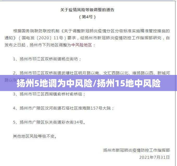 扬州5地调为中风险/扬州15地中风险 扬州5地调为中风险/扬州15地中风险