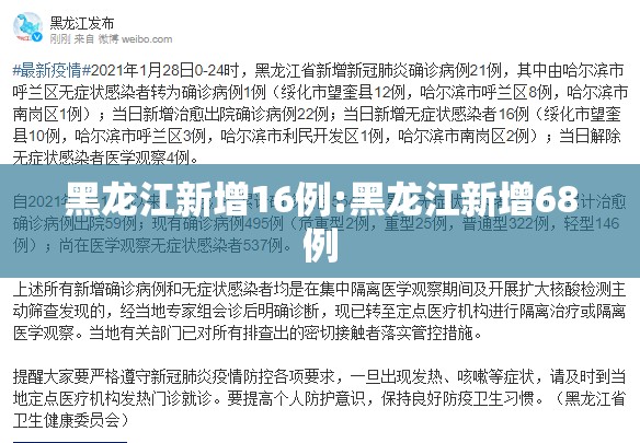 黑龙江新增16例:黑龙江新增68例