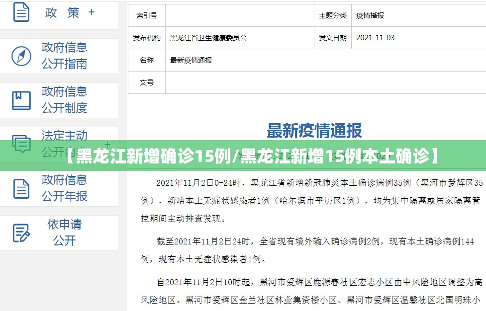 【黑龙江新增确诊15例/黑龙江新增15例本土确诊】 【黑龙江新增确诊15例/黑龙江新增15例本土确诊】