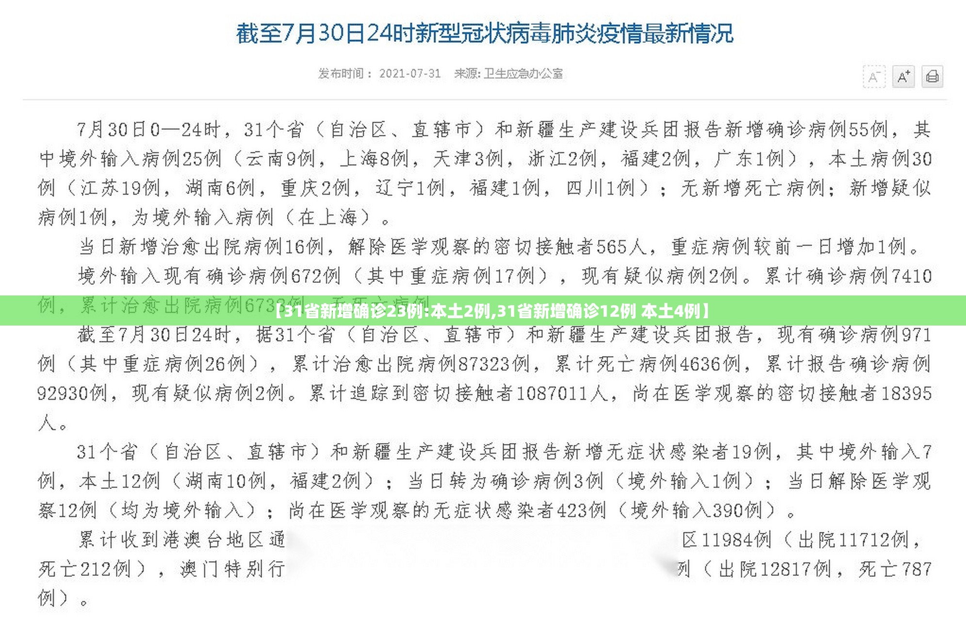 【31省新增确诊23例:本土2例,31省新增确诊12例 本土4例】 【31省新增确诊23例:本土2例,31省新增确诊12例 本土4例】