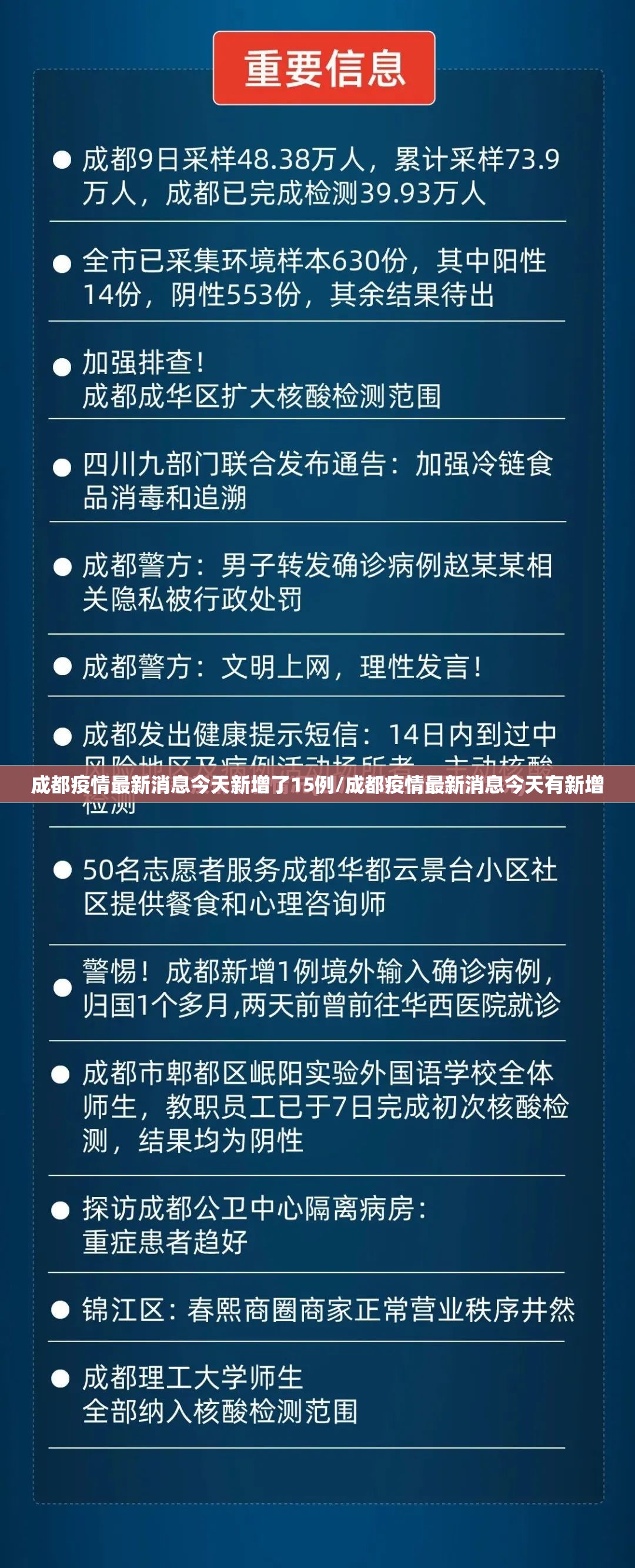 成都疫情最新消息今天新增了15例/成都疫情最新消息今天有新增