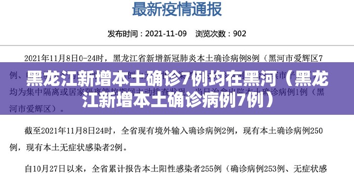 黑龙江新增本土确诊7例均在黑河(黑龙江新增本土确诊病例7例) 黑龙江新增本土确诊7例均在黑河(黑龙江新增本土确诊病例7例)