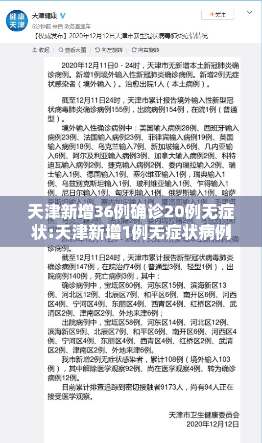 天津新增36例确诊20例无症状:天津新增1例无症状病例 天津新增36例确诊20例无症状:天津新增1例无症状病例