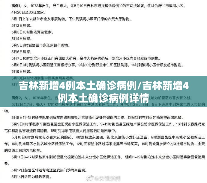 吉林新增4例本土确诊病例/吉林新增4例本土确诊病例详情 吉林新增4例本土确诊病例/吉林新增4例本土确诊病例详情