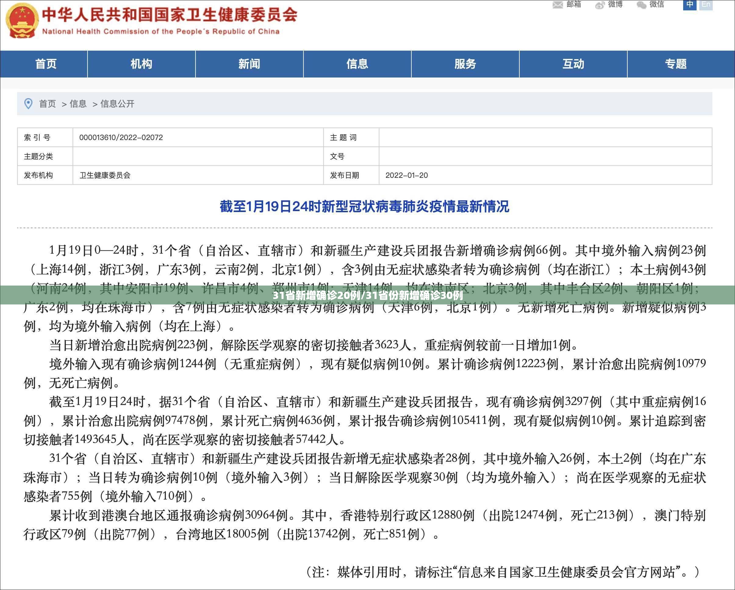 31省新增确诊20例/31省份新增确诊30例