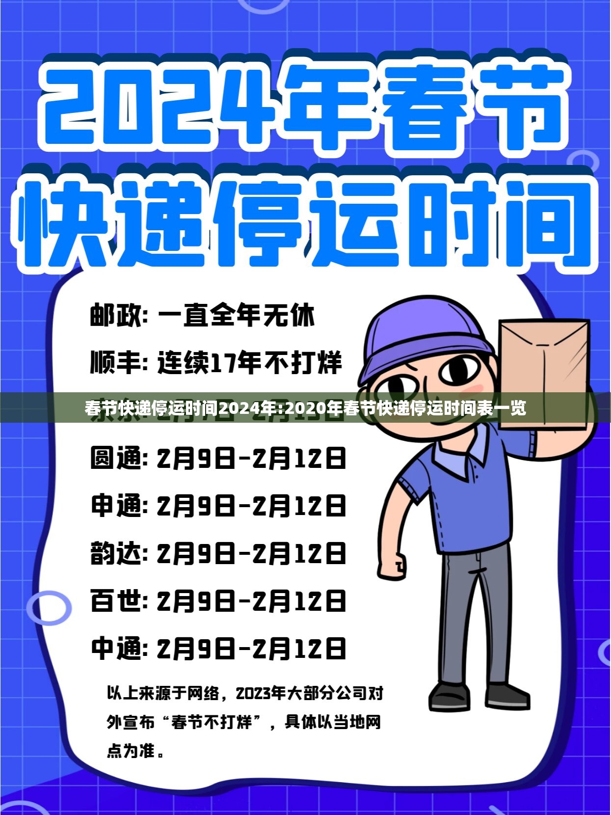 春节快递停运时间2024年:2020年春节快递停运时间表一览