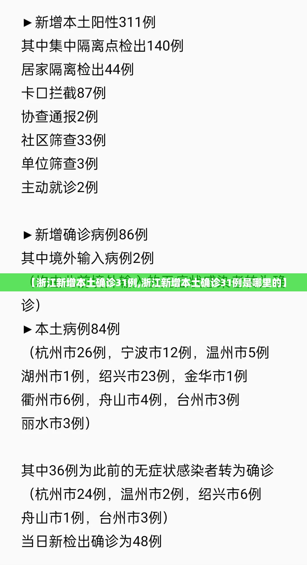 【浙江新增本土确诊31例,浙江新增本土确诊31例是哪里的】 【浙江新增本土确诊31例,浙江新增本土确诊31例是哪里的】