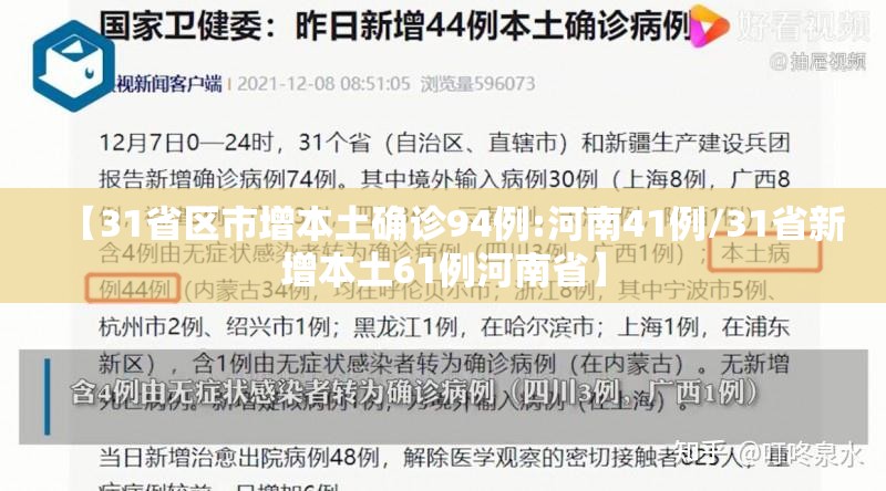 【31省区市增本土确诊94例:河南41例/31省新增本土61例河南省】 【31省区市增本土确诊94例:河南41例/31省新增本土61例河南省】