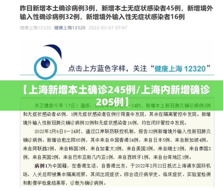 【上海新增本土确诊245例/上海内新增确诊205例】 【上海新增本土确诊245例/上海内新增确诊205例】
