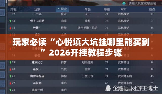 玩家必读“心悦填大坑挂哪里能买到	”2026开挂教程步骤