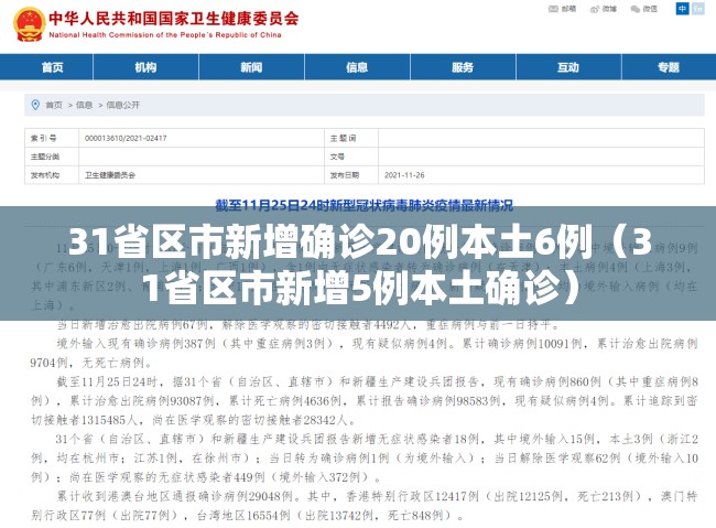 31省区市新增确诊20例本土6例（31省区市新增5例本土确诊）
