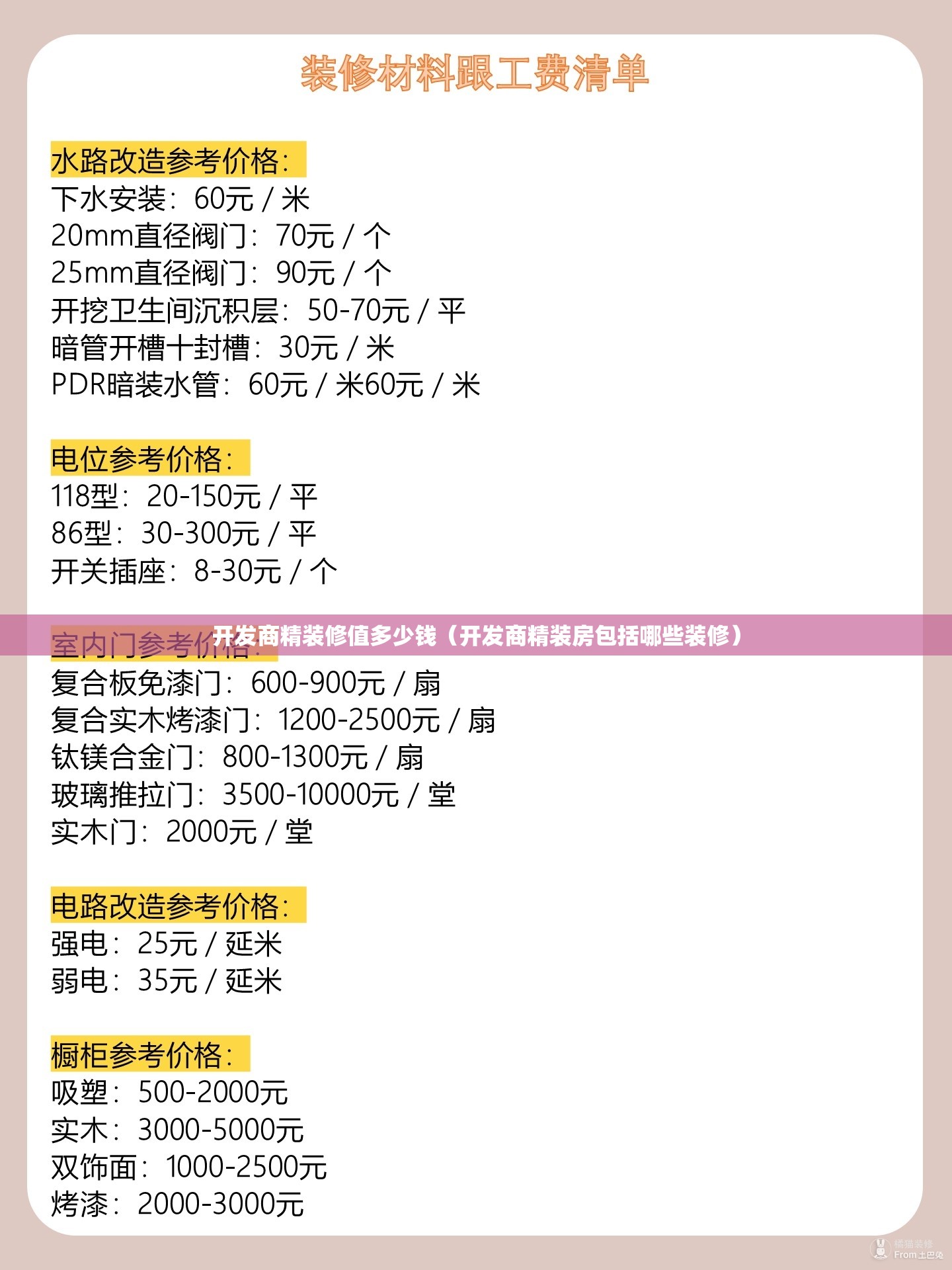 开发商精装修值多少钱（开发商精装房包括哪些装修）