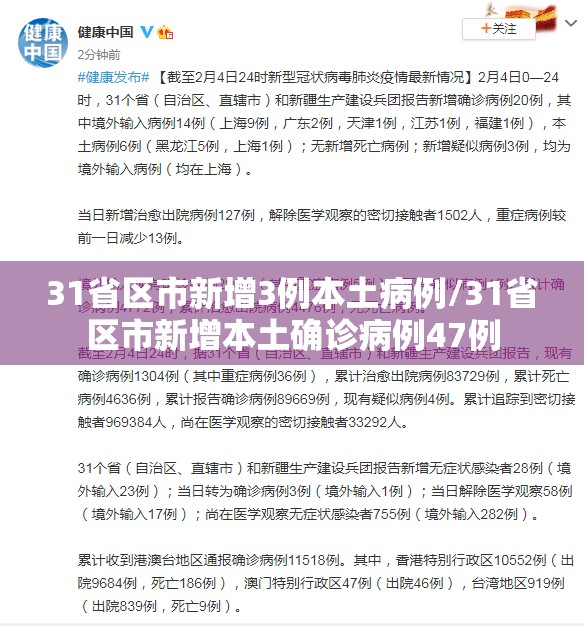31省区市新增3例本土病例/31省区市新增本土确诊病例47例