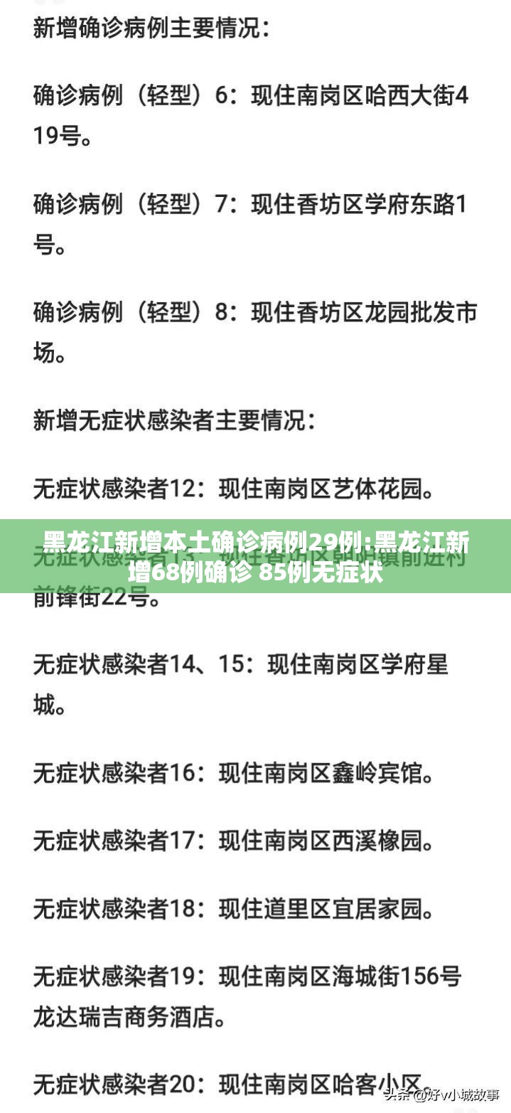 黑龙江新增本土确诊病例29例:黑龙江新增68例确诊 85例无症状 黑龙江新增本土确诊病例29例:黑龙江新增68例确诊 85例无症状