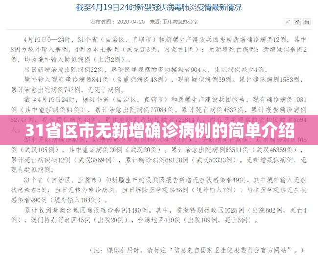 31省区市无新增确诊病例的简单介绍
