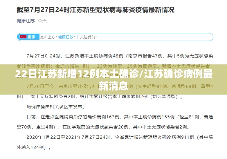 22日江苏新增12例本土确诊/江苏确诊病例最新消息