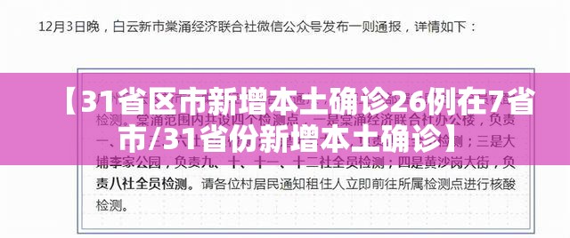 【31省区市新增本土确诊26例在7省市/31省份新增本土确诊】 【31省区市新增本土确诊26例在7省市/31省份新增本土确诊】