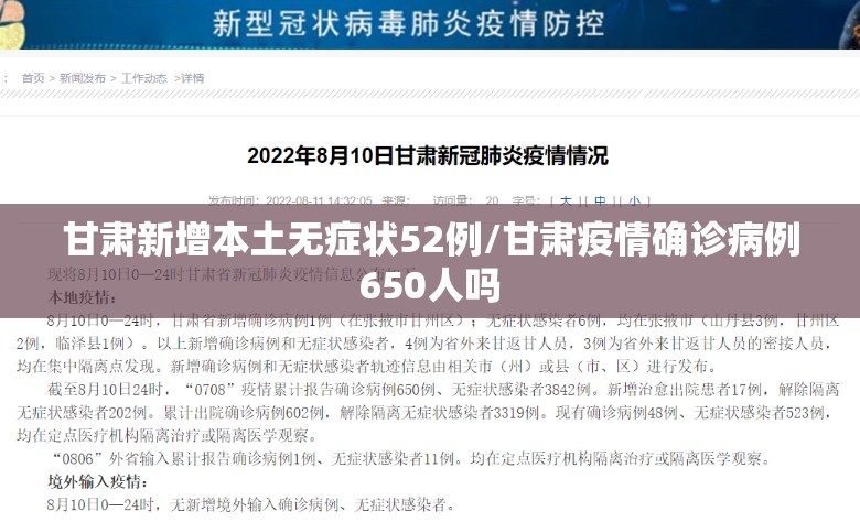 甘肃新增本土无症状52例/甘肃疫情确诊病例650人吗