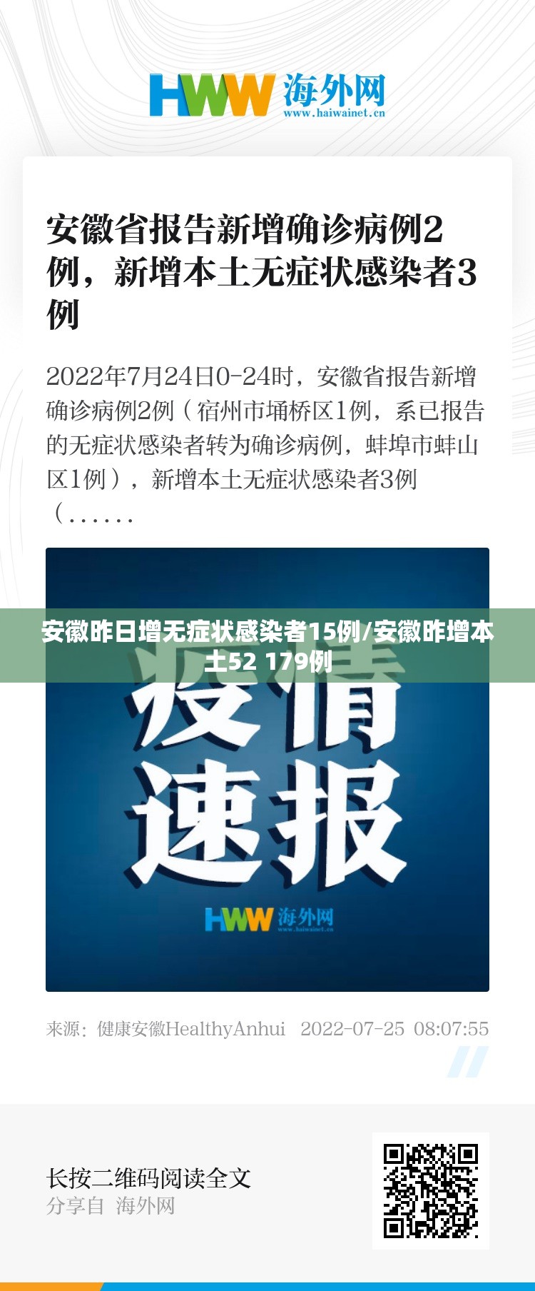 安徽昨日增无症状感染者15例/安徽昨增本土52 179例