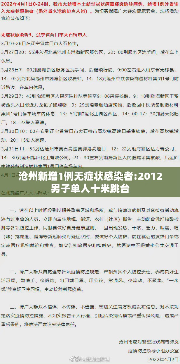 沧州新增1例无症状感染者:2012男子单人十米跳台 沧州新增1例无症状感染者:2012男子单人十米跳台