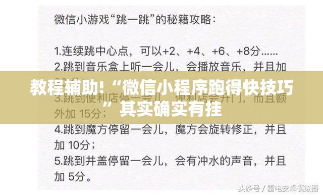 教程辅助!“微信小程序跑得快技巧”其实确实有挂