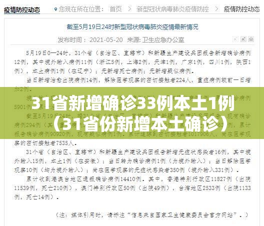 31省新增确诊33例本土1例（31省份新增本土确诊）