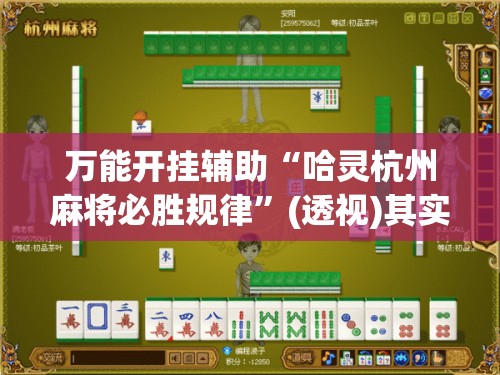 万能开挂辅助“哈灵杭州麻将必胜规律”(透视)其实确实有挂